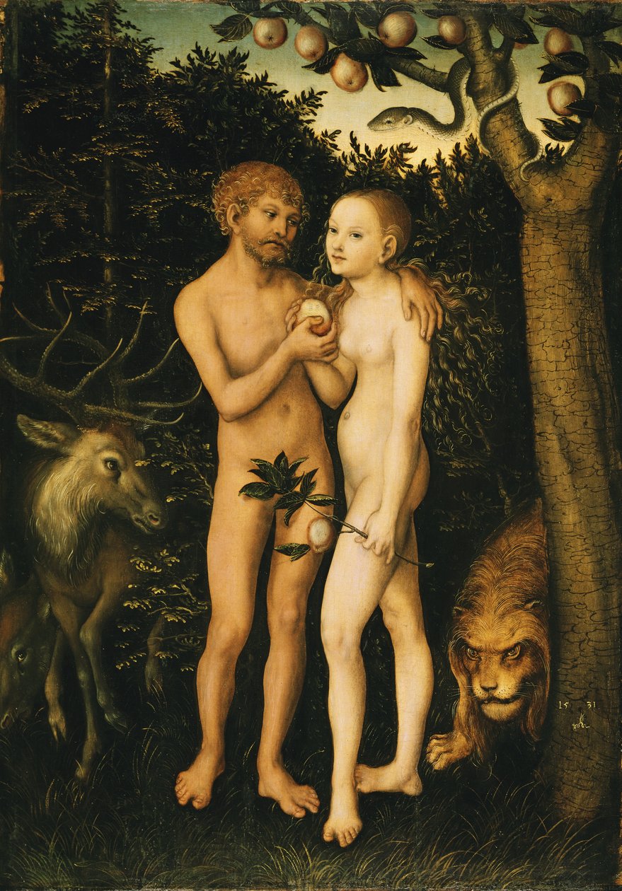 Duits: Adam en Eva in het paradijs / Sündenfall Adam and Eve door Lucas Cranach the Elder