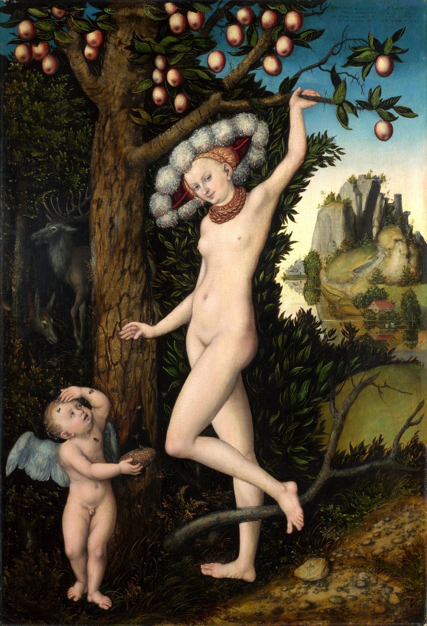 German: Amor beklagt sich bei Venus Cupid Complaining to Venus door Lucas Cranach the Elder