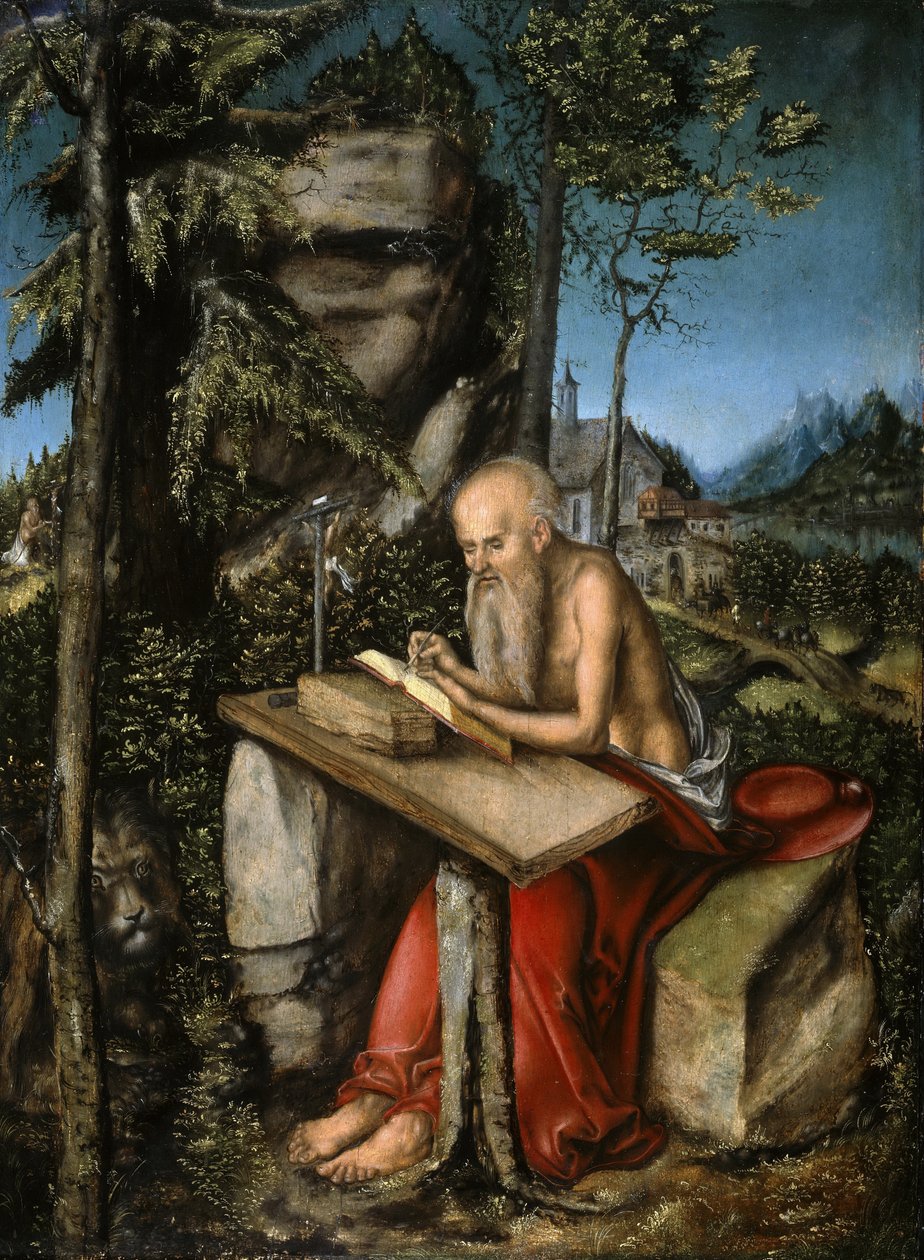 Duits: Sint-Jeroen in rotslandschap Sint-Jeroen in rotslandschap door Lucas Cranach the Elder