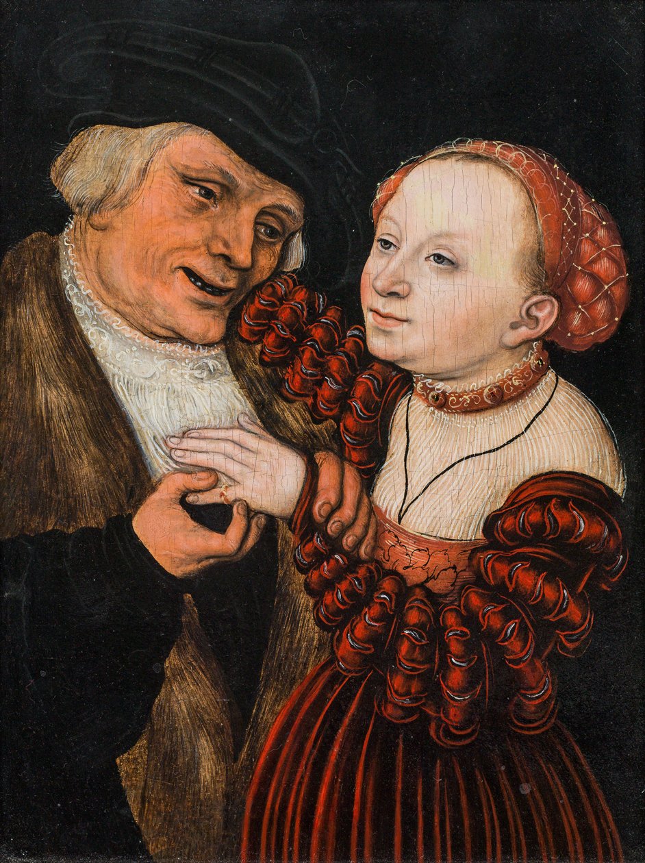 Duits: Der verliebte Alte De niet bij elkaar passende geliefden door Lucas Cranach the Elder