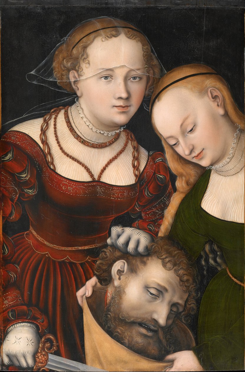 Duits: Judith mit dem Haupt des Holofernes und einer Dienerin Judith met het hoofd van Holofernes en een dienares door Lucas Cranach the Elder