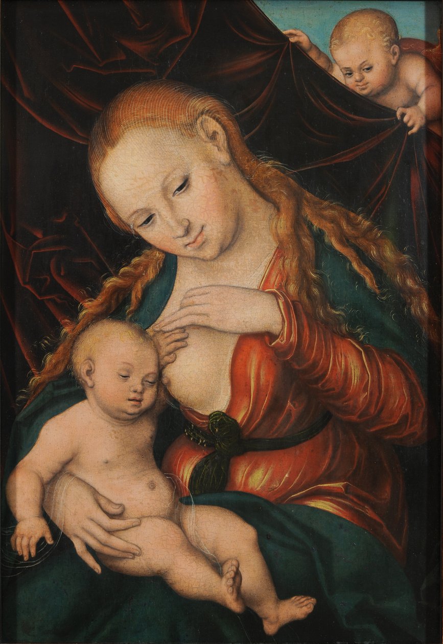 Duits: Madonna, dem Christkind die Brust reichend De maagd verpleegt het kind door Lucas Cranach the Elder