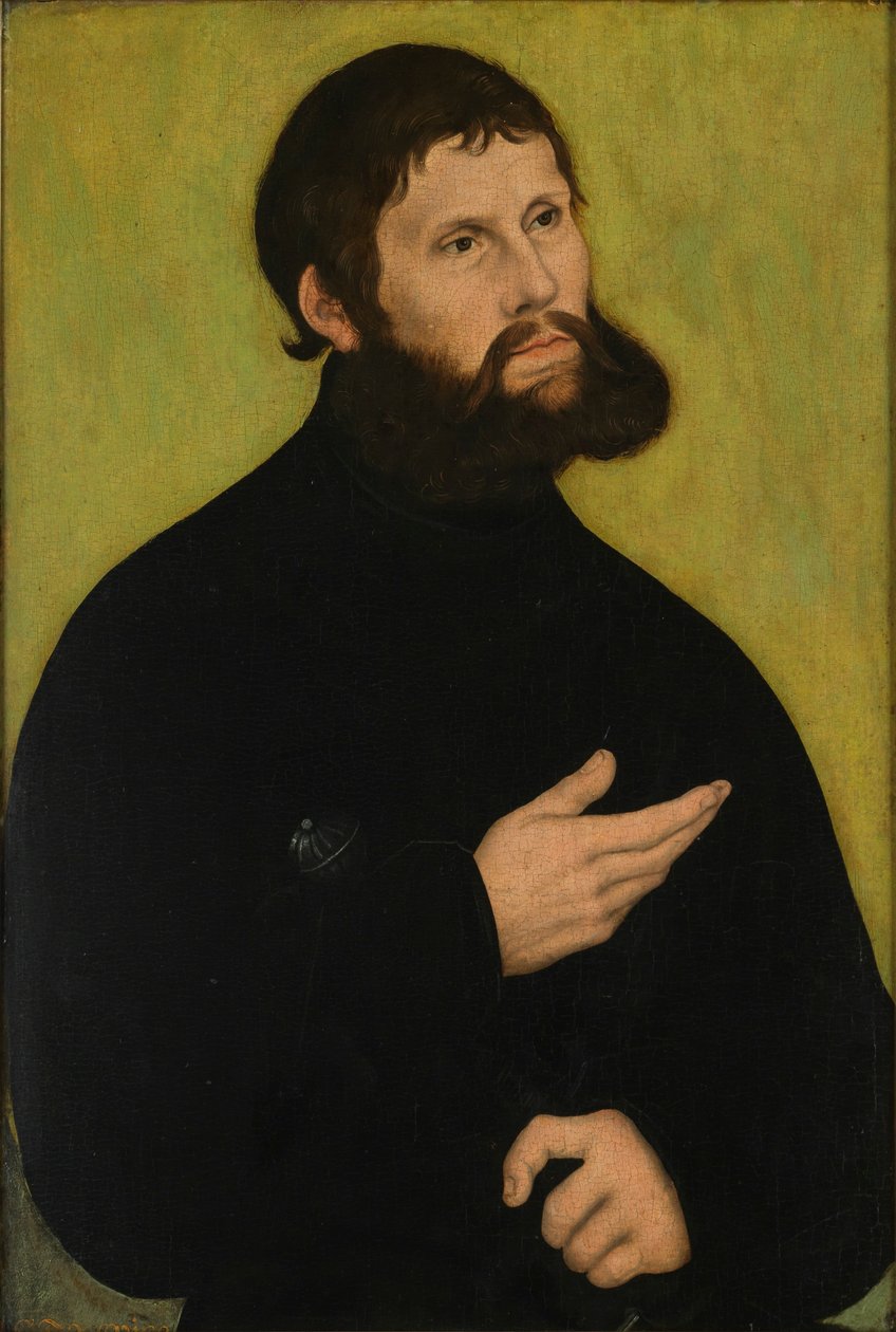 Duits: Maarten Luther als Junker Jörg Portret van Maarten Luther als Junker Jörg door Lucas Cranach the Elder