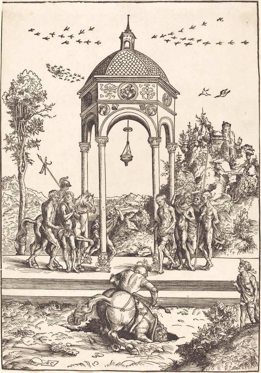 Marcus Curtius die in de Kloof Springt door Lucas Cranach the Elder