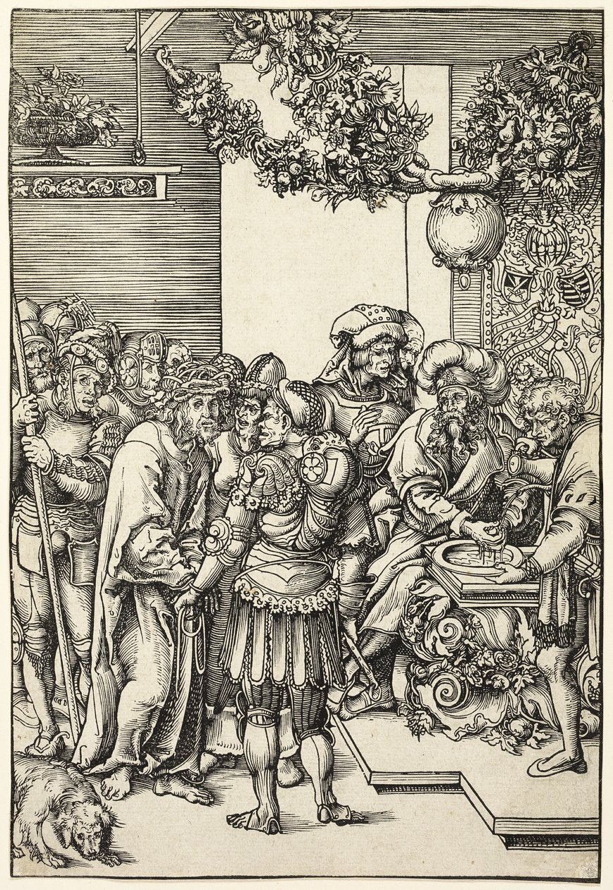 Pilatus wast zijn handen, uit The Passion door Lucas Cranach the Elder