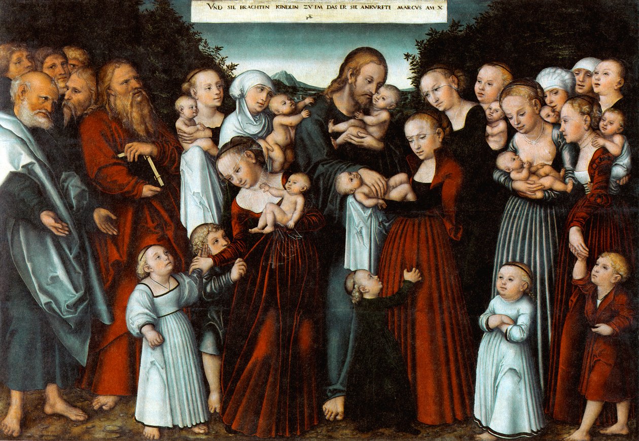 Duits: Christus segnet die Kinder Christus zegent de kinderen door Lucas Cranach the Younger