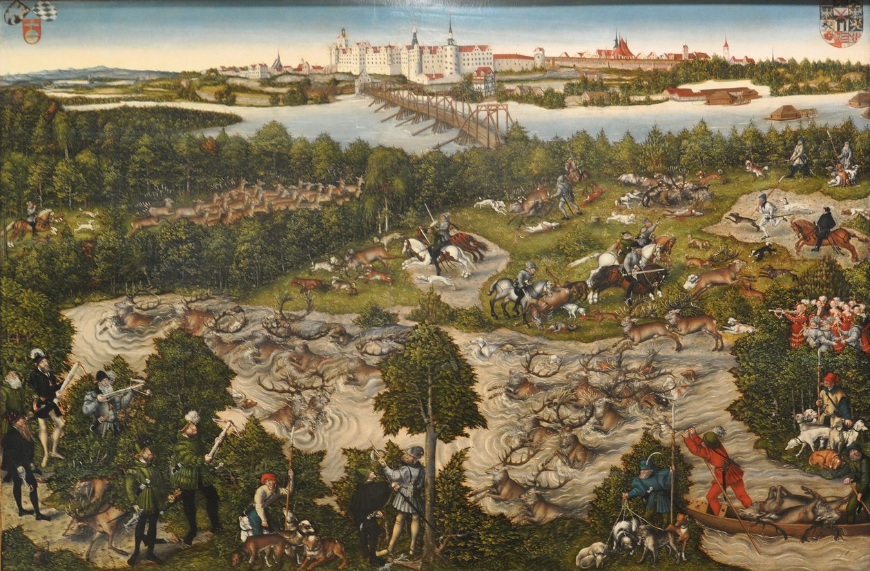 Duits: Stag Hunt van de keurvorst Johann Friedrich Stag Hunt van Johann Frederik I, keurvorst van Saksen door Lucas Cranach the Younger