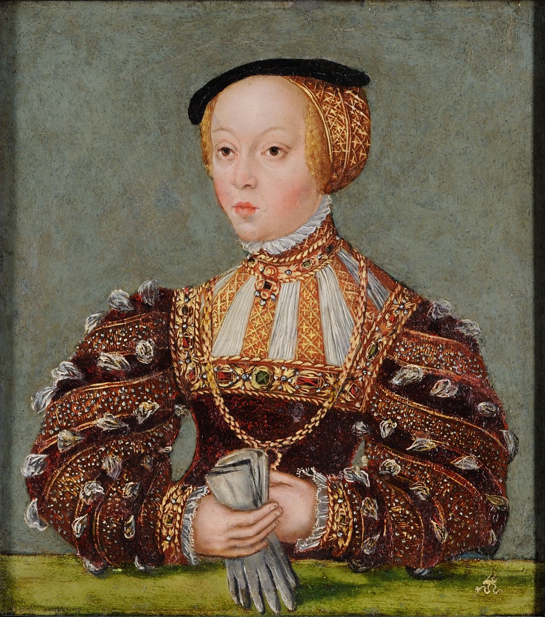 Pools: Portret van Elizabeth van Oostenrijk Habsburg (1526-1545), eerste vrouw van Sigismund Augustus Elizabeth van Oostenrijk door Lucas Cranach the Younger