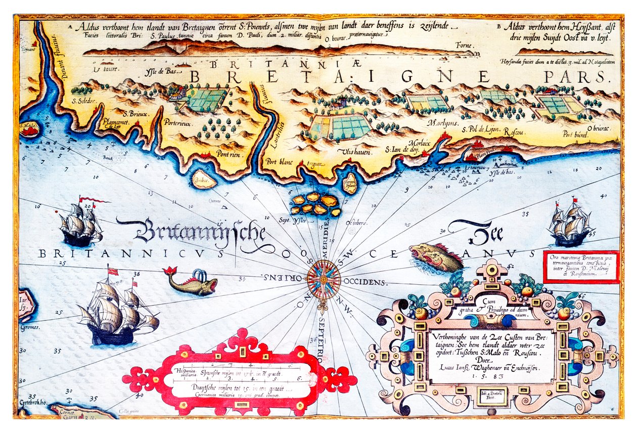 Navigatiekaart van de kust van Bretagne door Lucas Janszoon Waghenaer