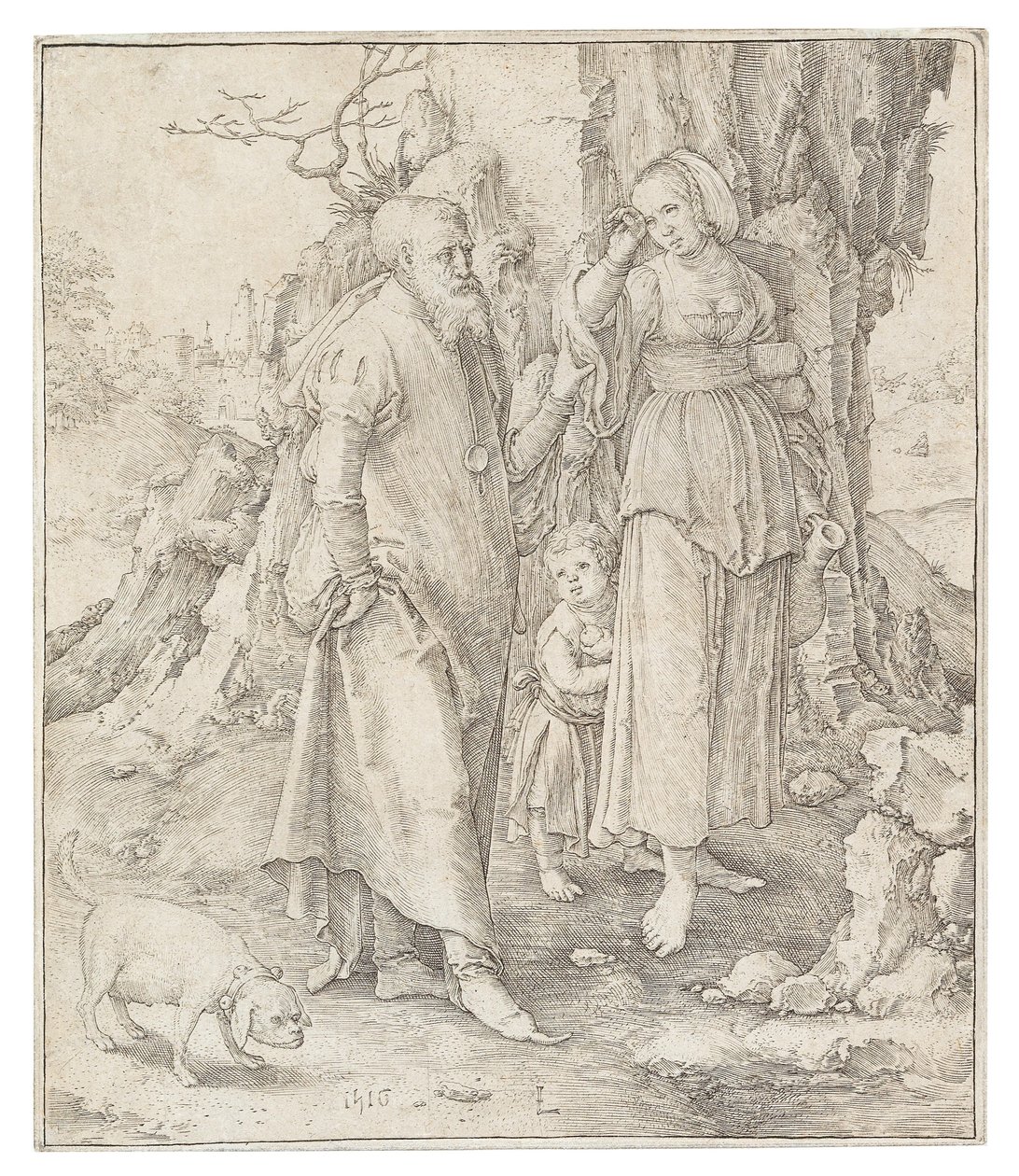 De verstoting van Hagar, 1516 door Lucas Leyden van