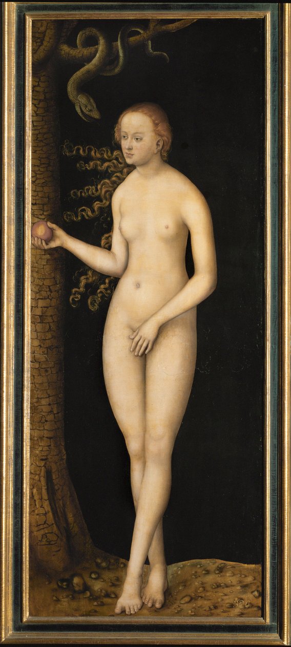 Eva. Buitenzijde van de vleugels van een altaar ... (olieverf op hout) door Lucas the Elder Cranach