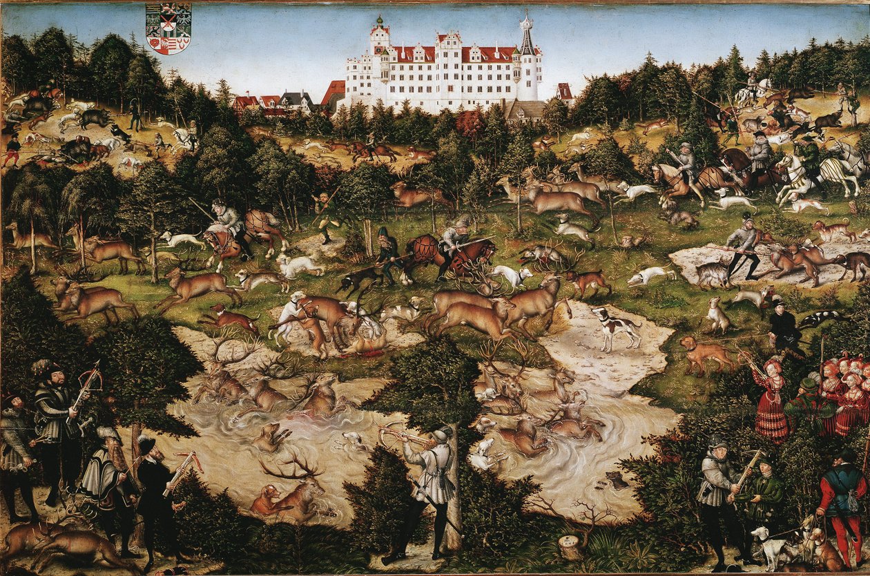 Jacht ter ere van Karel V in kasteel Torgau door Lucas the Elder Cranach