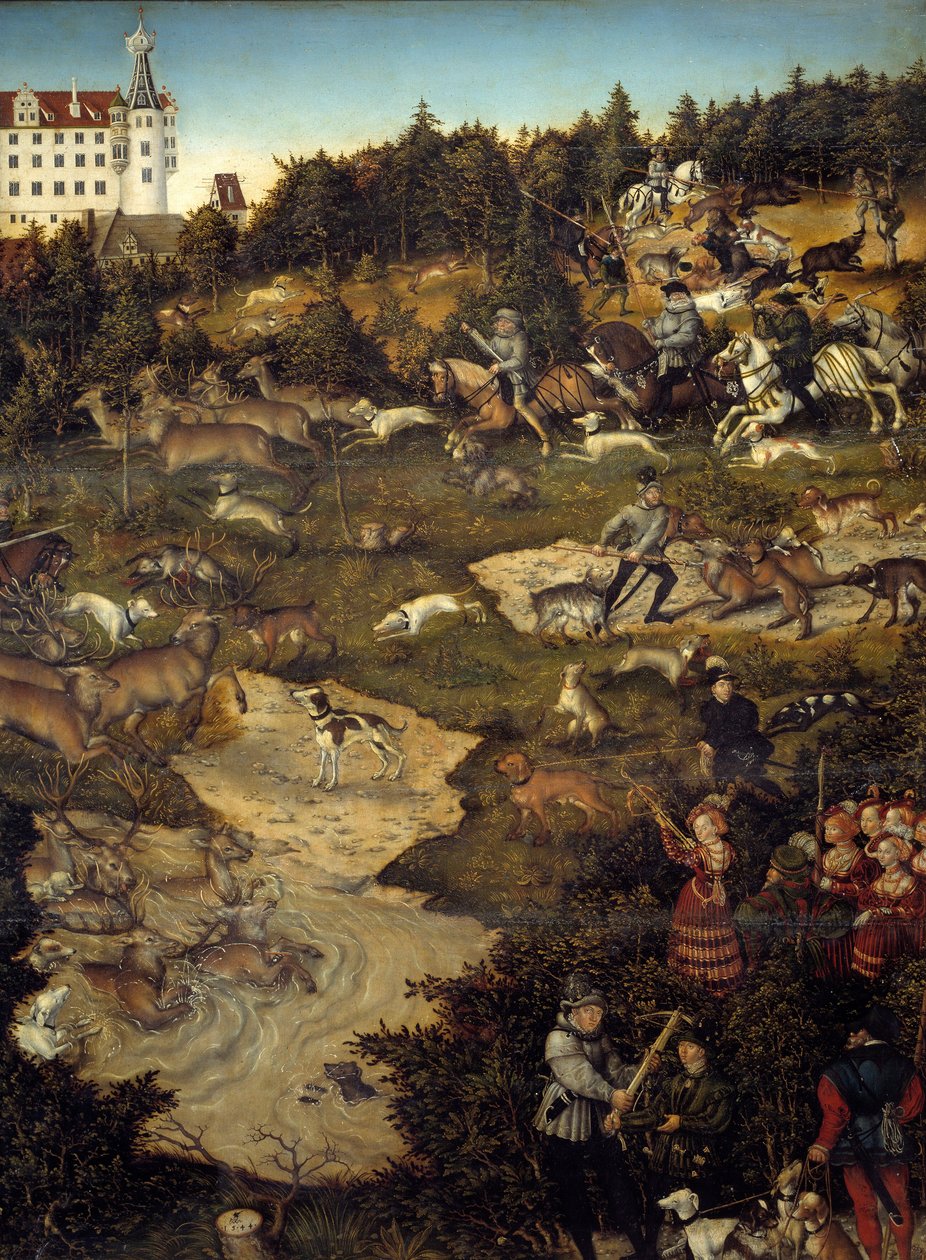 Jacht ter ere van Karel V op Kasteel Torgau (Duitsland). Detail. Schilderij door Lucas Cranach (1472-1553) door Lucas the Elder Cranach
