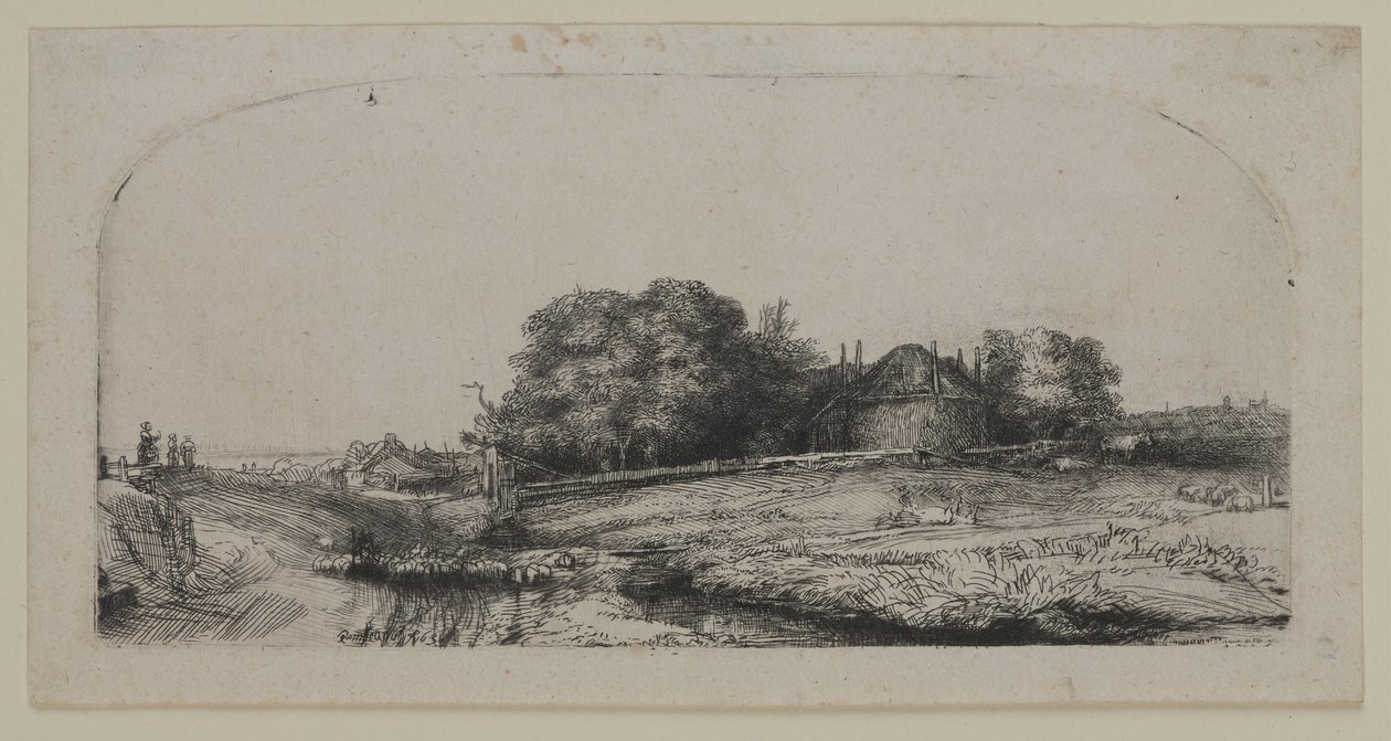 Landschap met een Hooischuur en een Kudde Schapen door Lucas the Elder Cranach