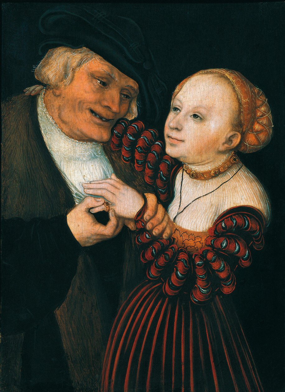 De oude man en de jonge vrouw (Der Alte und das Madchen), c.1530 door Lucas the Elder Cranach