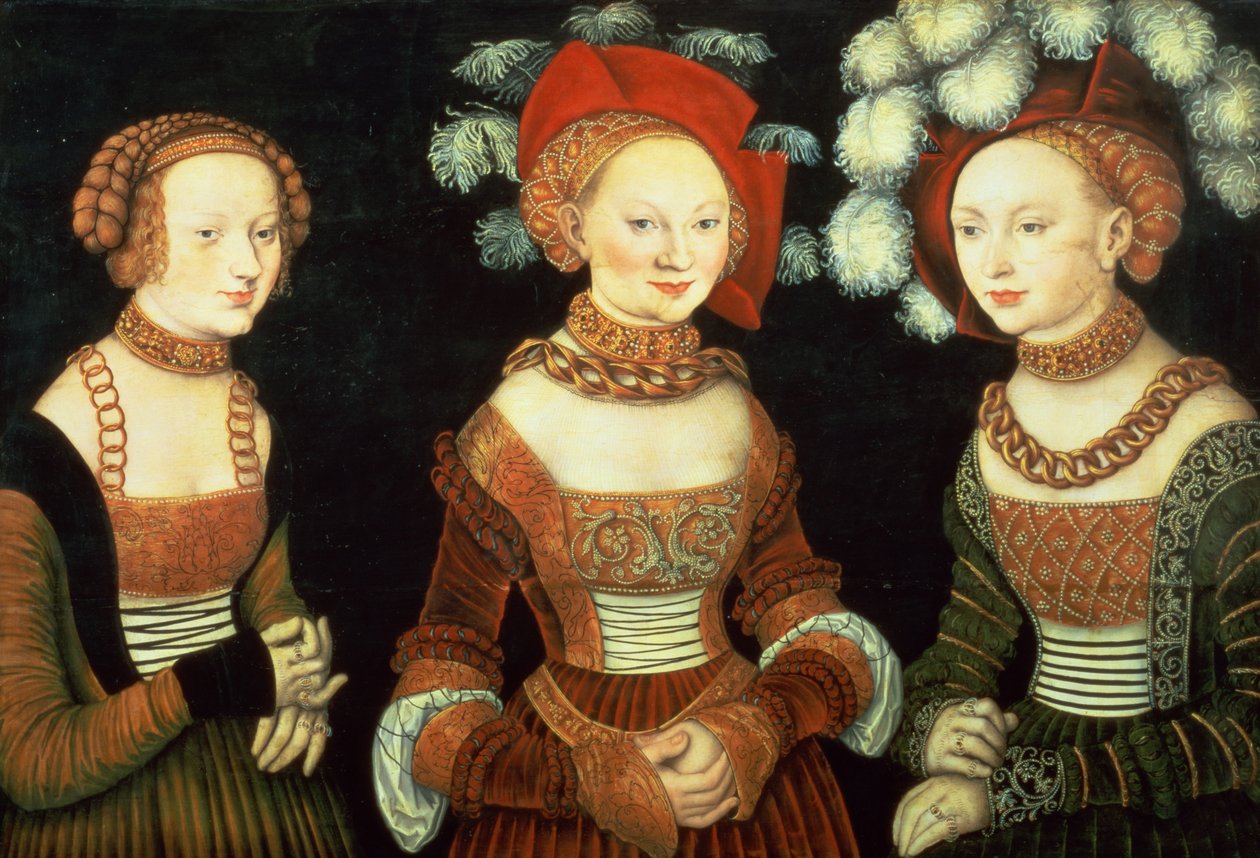 Drie prinsessen van Saksen, Sibylla (1515-92), Emilia (1516-91) en Sidonia (1518-75), dochters van Hertog Heinrich van Frommen, c.1535 door Lucas the Elder Cranach