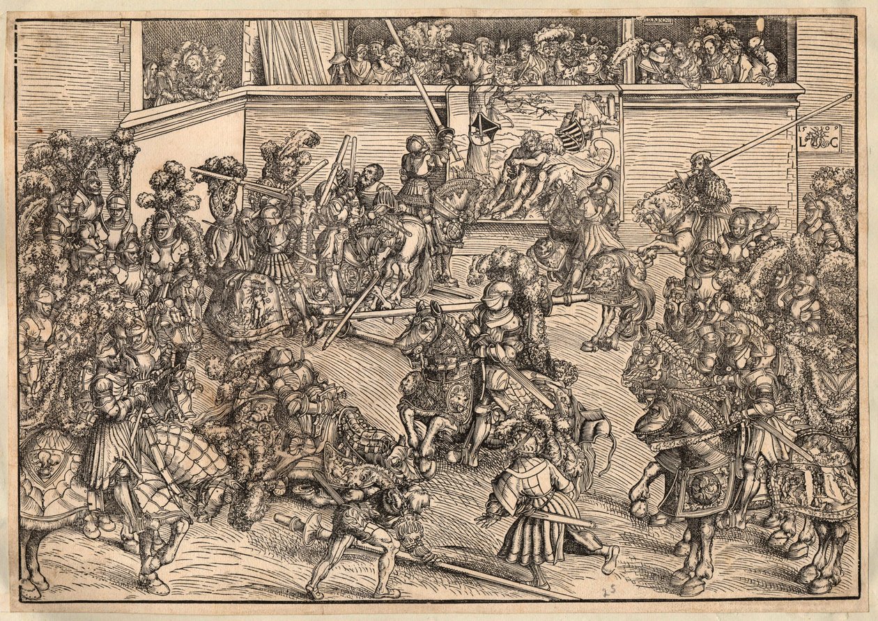 Tournoi - Toernooi - Cranach, Lucas, de Oudere (1472-1553) - 1509 - Houtsnede - 29,8x42,7 - Privécollectie door Lucas the Elder Cranach