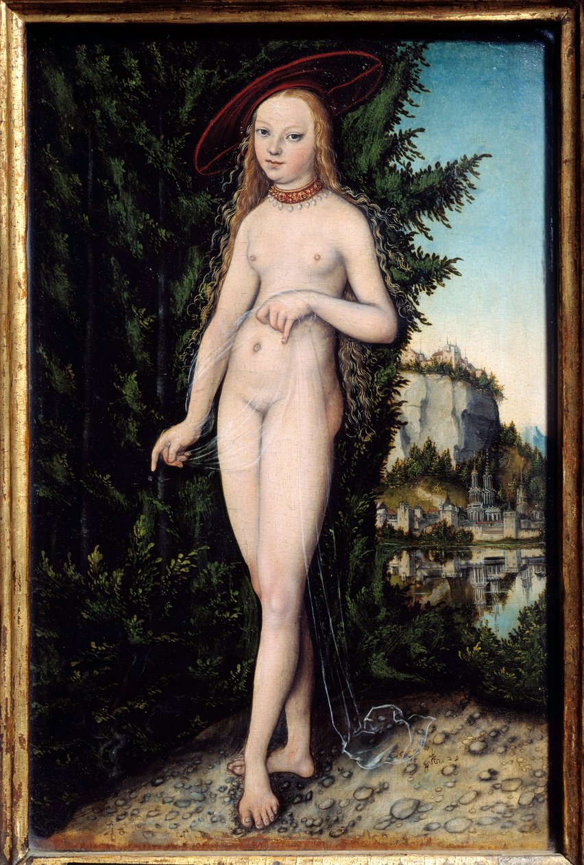 Venus Staand in een Landschap Schilderij door Lucas Cranach de Oude (1472-1553) 1529 door Lucas the Elder Cranach