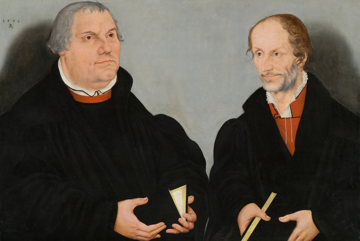 Maarten Luther (1483-1546) en Philipp Melanchthon (1497-1560) door Lucas the Younger Cranach