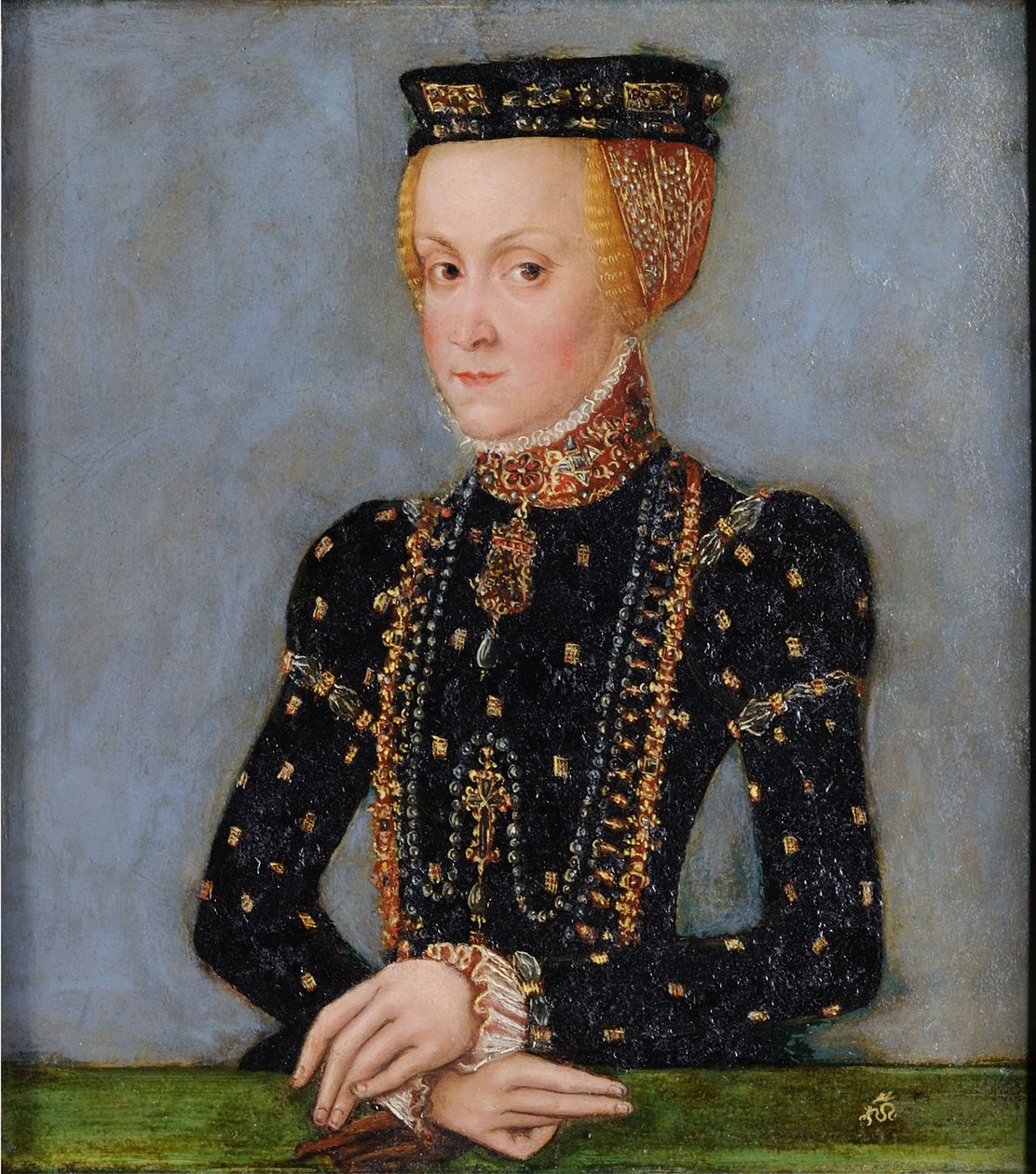 Portret van Anna Jagiellon (1523-1596), koningin van Polen, ca. 1565 (olieverf op tinnen plaat) door Lucas the Younger Cranach