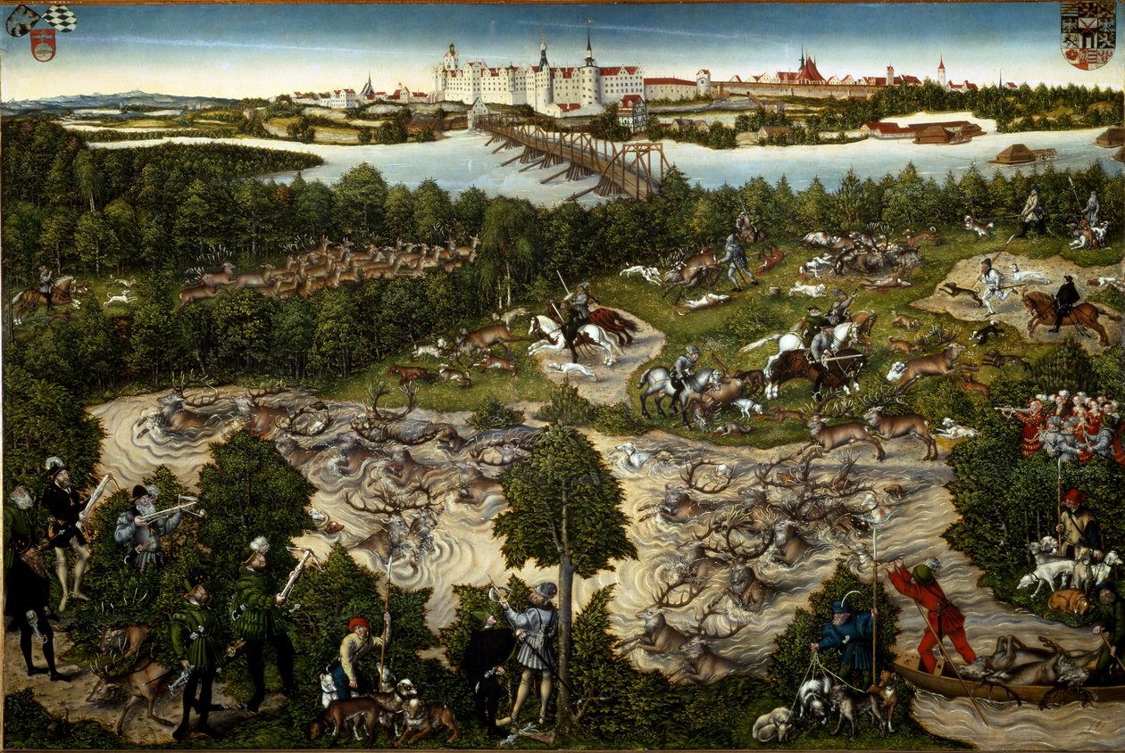 Hertenjacht van keurvorst Johan Frederik door Lucas the Younger Cranach