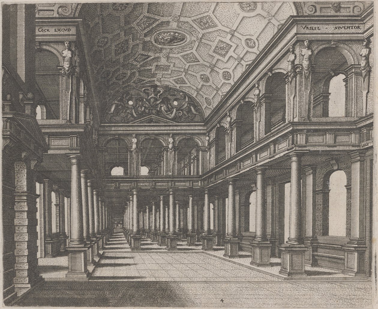 Uitzicht in een Hal met Toscaanse Zuilen door Lucas van Doetechum and Johannes