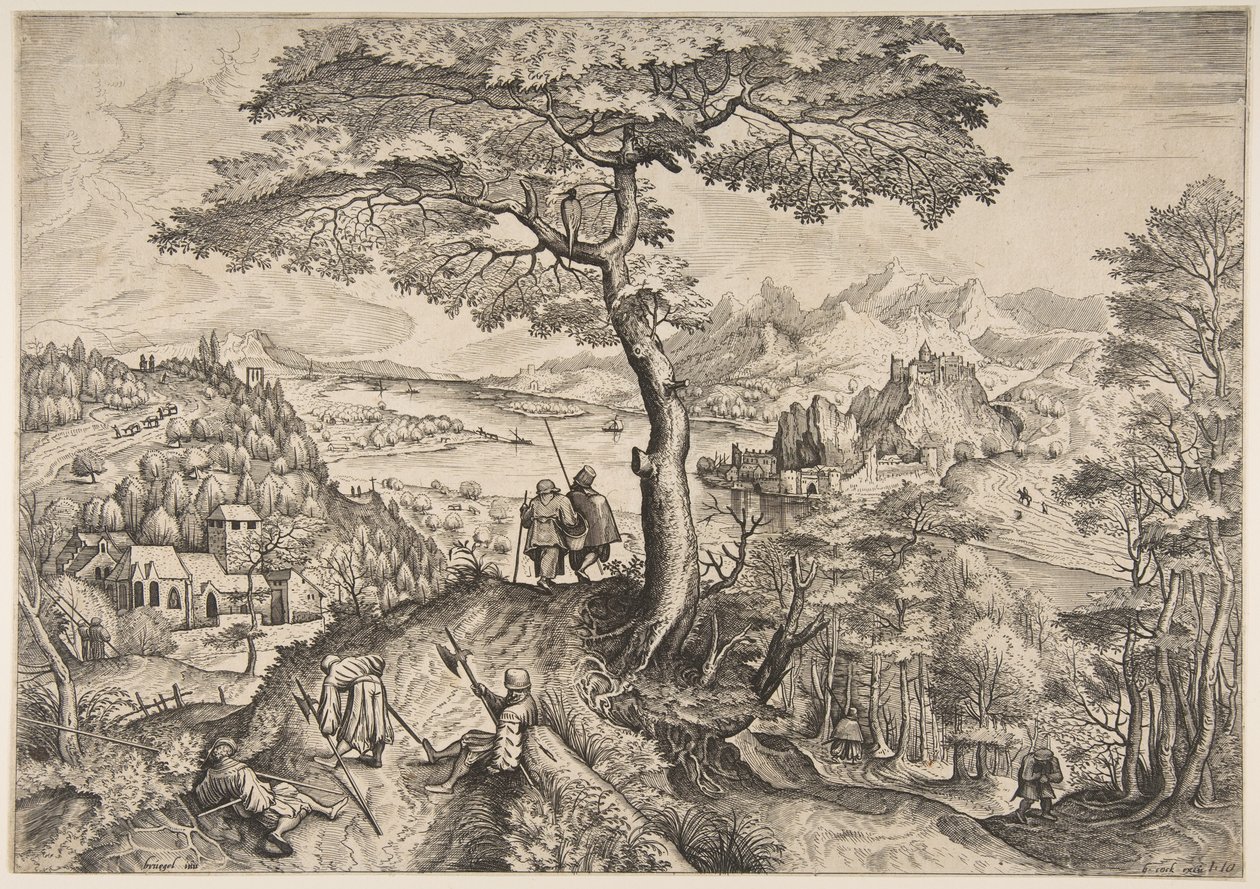 Soldaten in rust Milites Requiescentes uit De Grote Landschappen, ca. 1555-56 door Lucas van Doetecum
