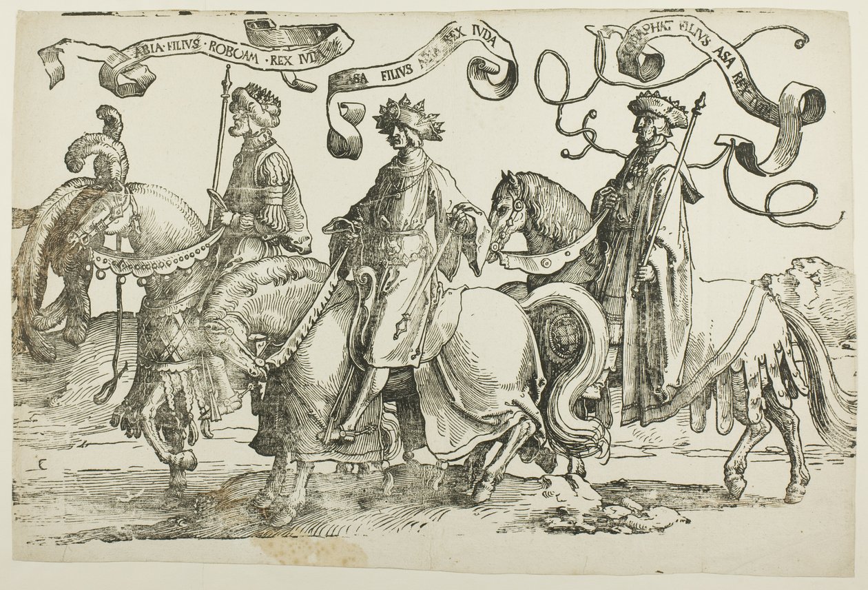 Abia, Asa, Josafat, plaat twee, uit De Twaalf Koningen van Israël door Lucas van Leyden