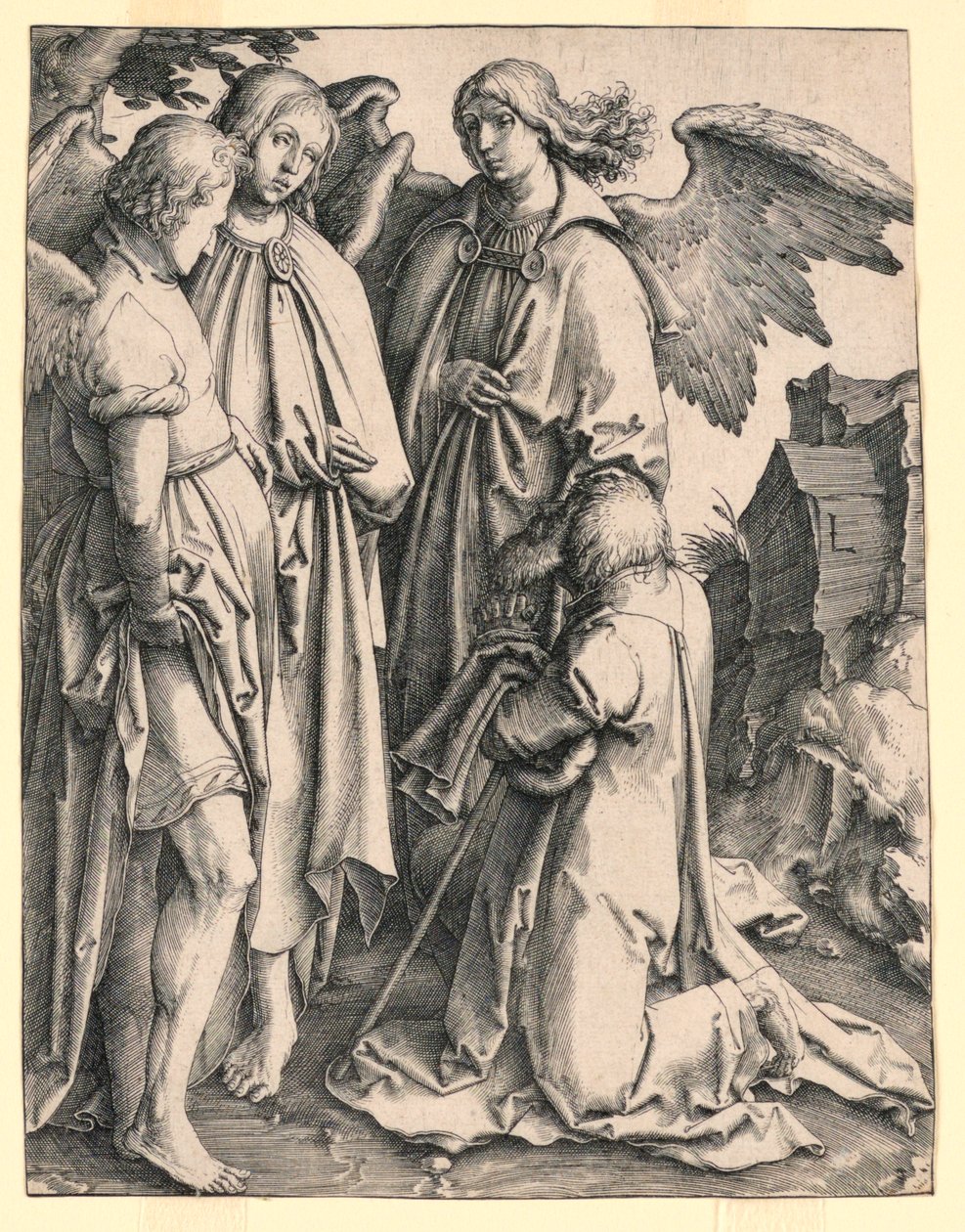 Abraham en de Drie Engelen door Lucas van Leyden