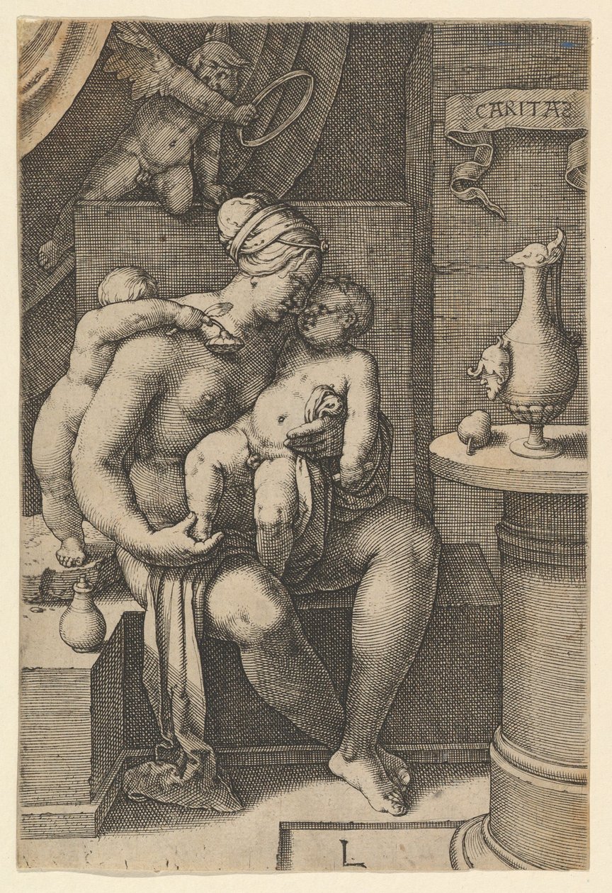 Liefdadigheid, uit de serie De Zeven Deugden door Lucas van Leyden