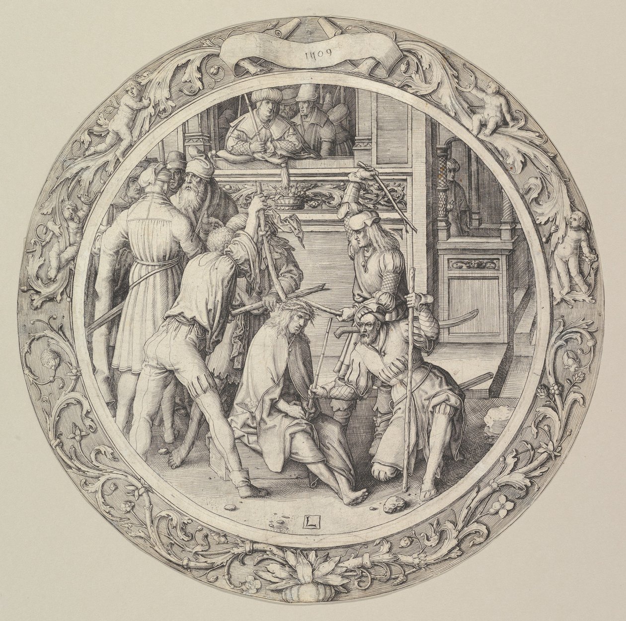 Christus gekroond met doornen, uit de Circulaire Passie, 1509 door Lucas van Leyden