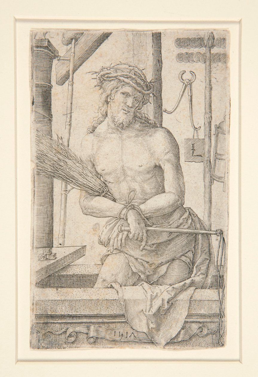 Christus als de Man van Smarten met de instrumenten van de Passie door Lucas van Leyden