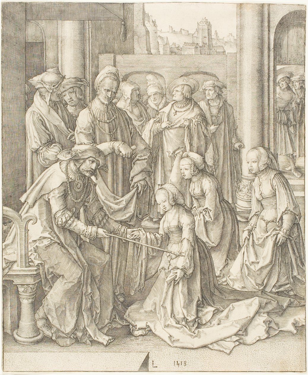 Esther voor Ahasveros door Lucas van Leyden