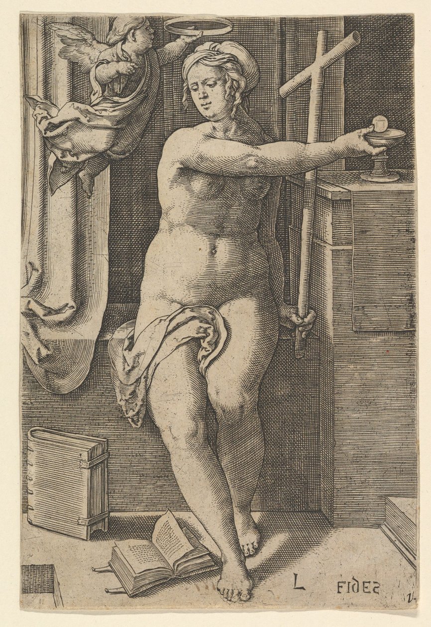 Geloof Fides, uit de serie De zeven deugden door Lucas van Leyden