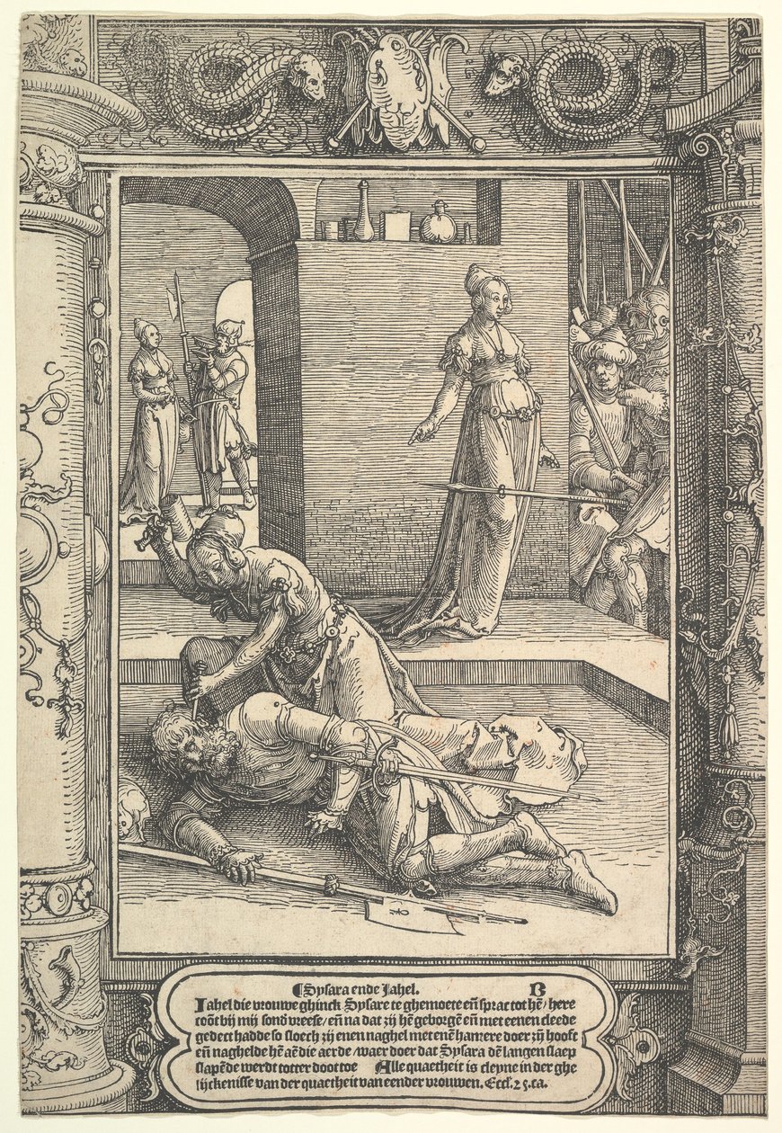 Jael doodt Sisera, sierlijst door Lucas van Leyden