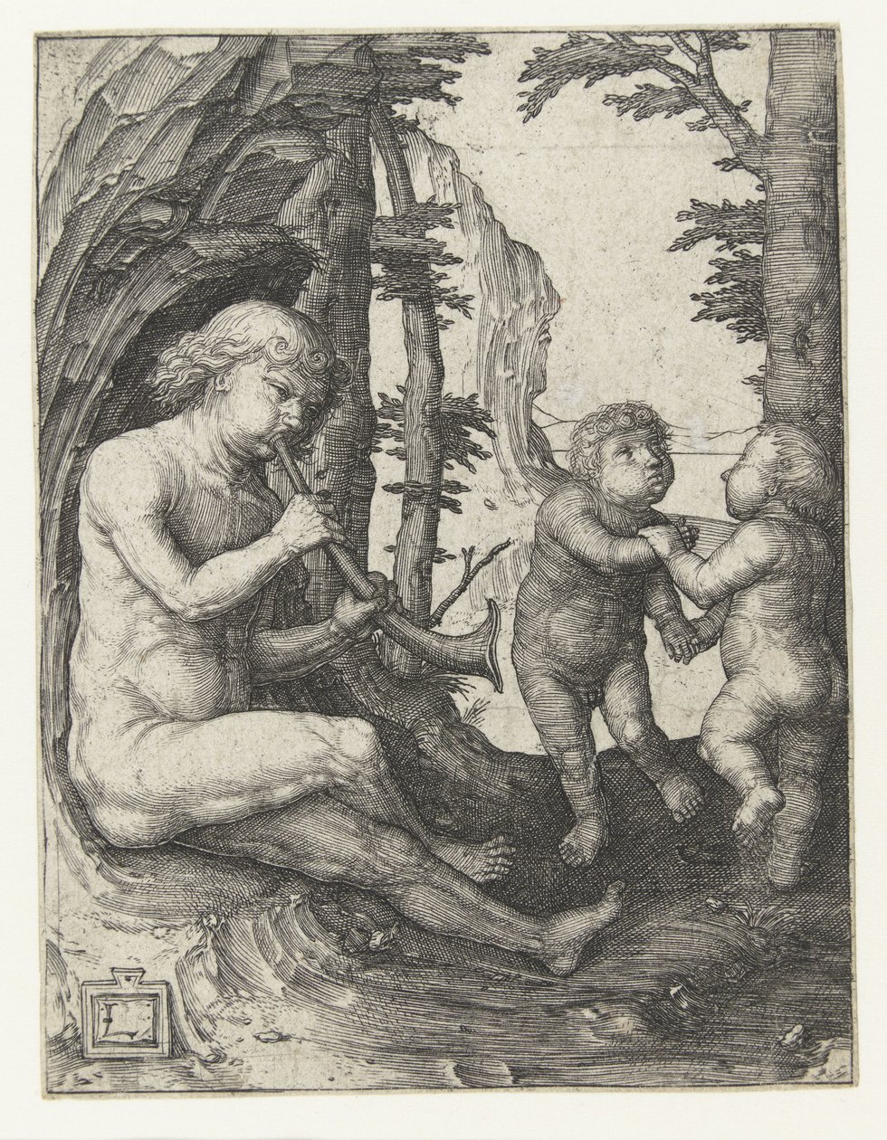 Jongen met blaasinstrument door Lucas van Leyden
