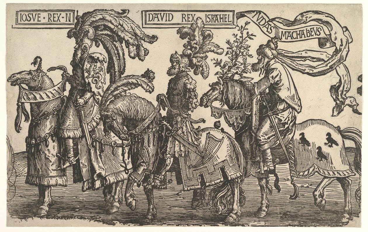 Jozua, David en Judas Maccabeüs, uit De Negen Helden door Lucas van Leyden