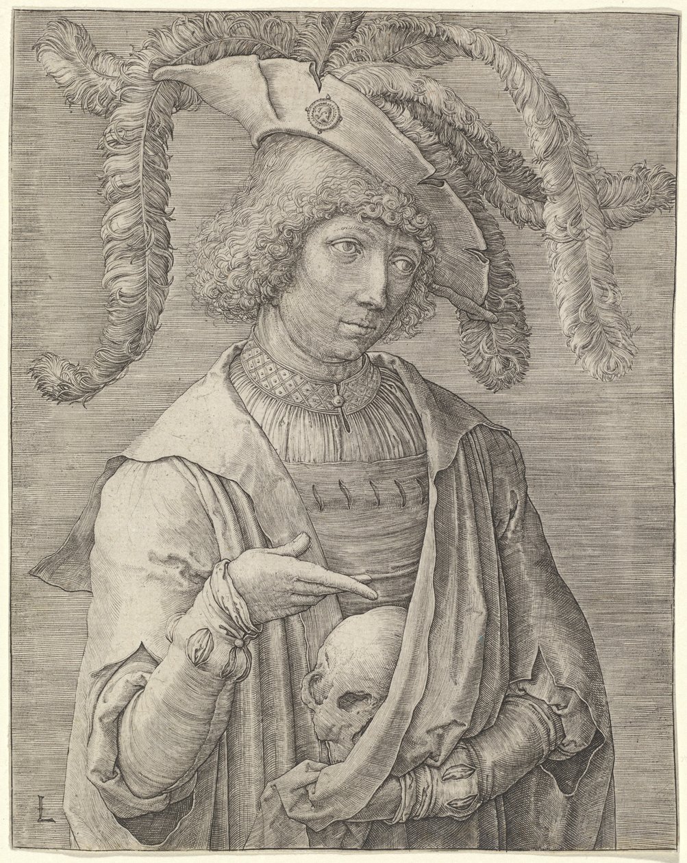 Portret van een jonge man met een schedel door Lucas van Leyden