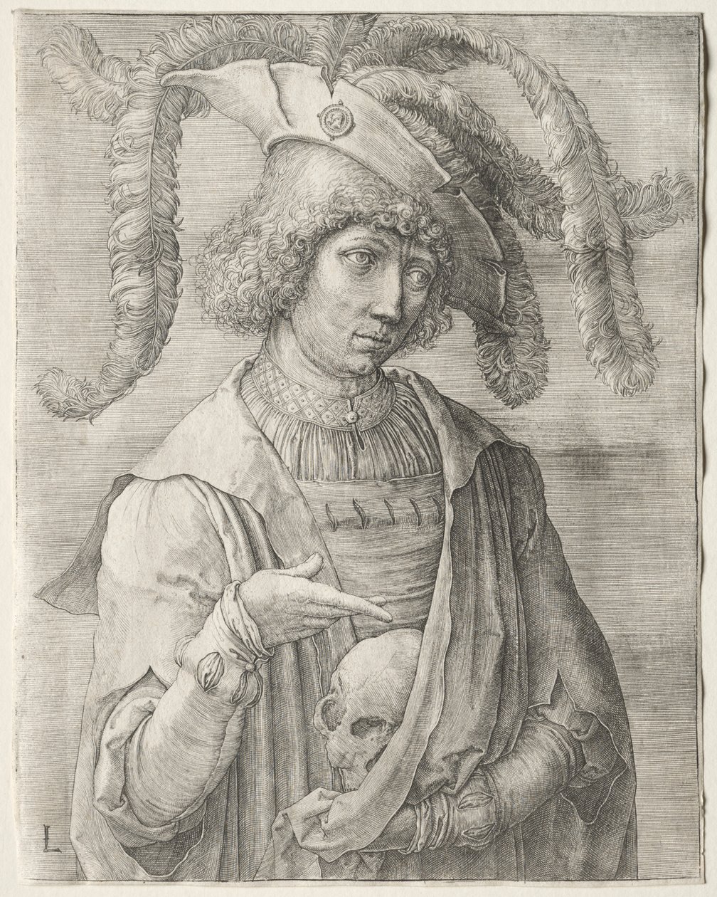 Portret van een jonge man met een schedel door Lucas van Leyden