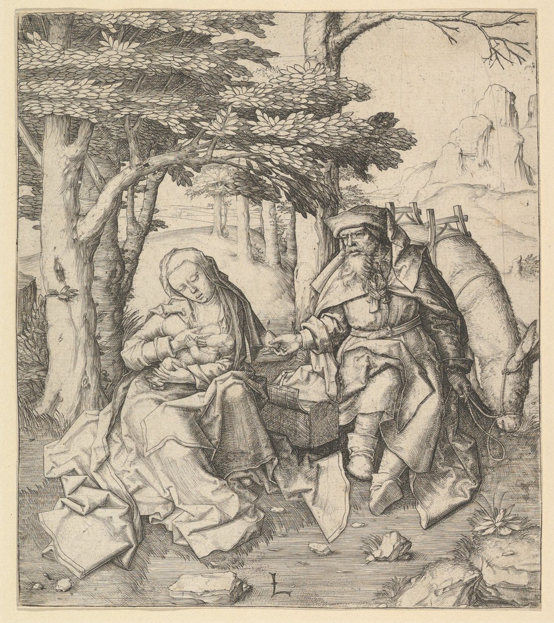 Rust tijdens de vlucht naar Egypte, ca. 1506 door Lucas van Leyden