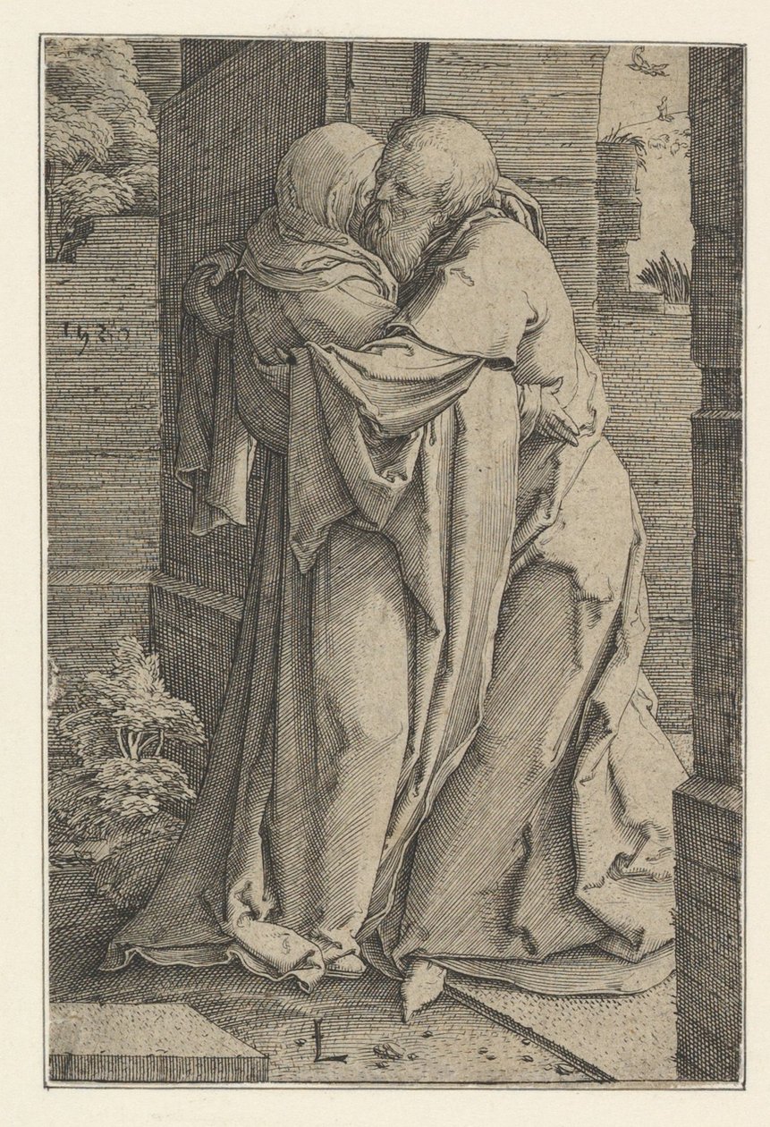 St. Joachim omhelst St. Anna, 1520 door Lucas van Leyden