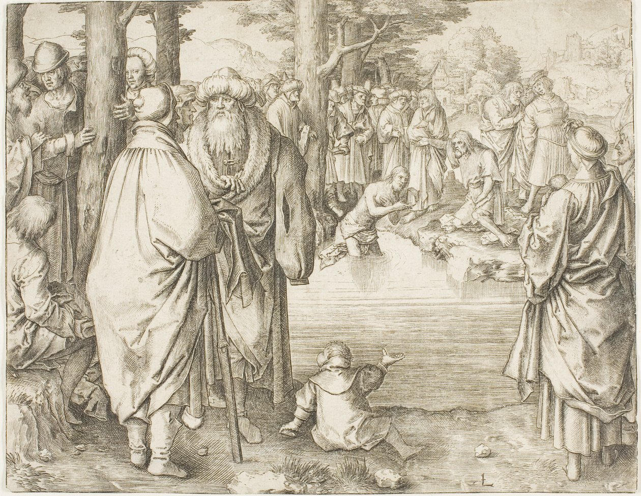 De Doop van Christus in de Rivier Jordaan door Lucas van Leyden