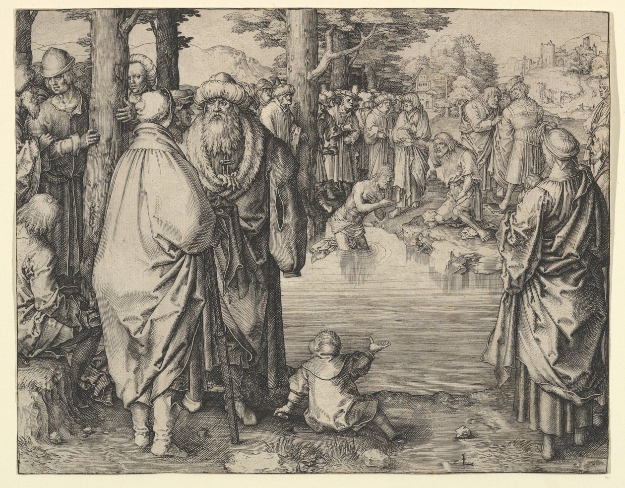 De doop van Christus in de rivier de Jordaan door Lucas van Leyden