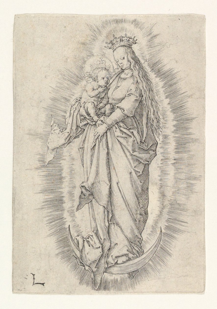 De gekroonde Maagd met Kind in Glorie, ca. 1512 door Lucas van Leyden