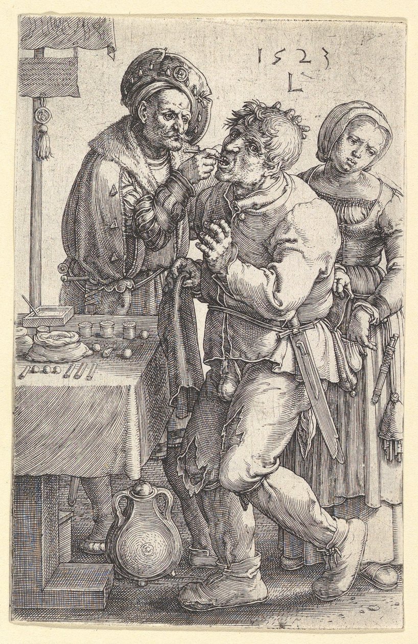 De tandarts, 1523 door Lucas van Leyden