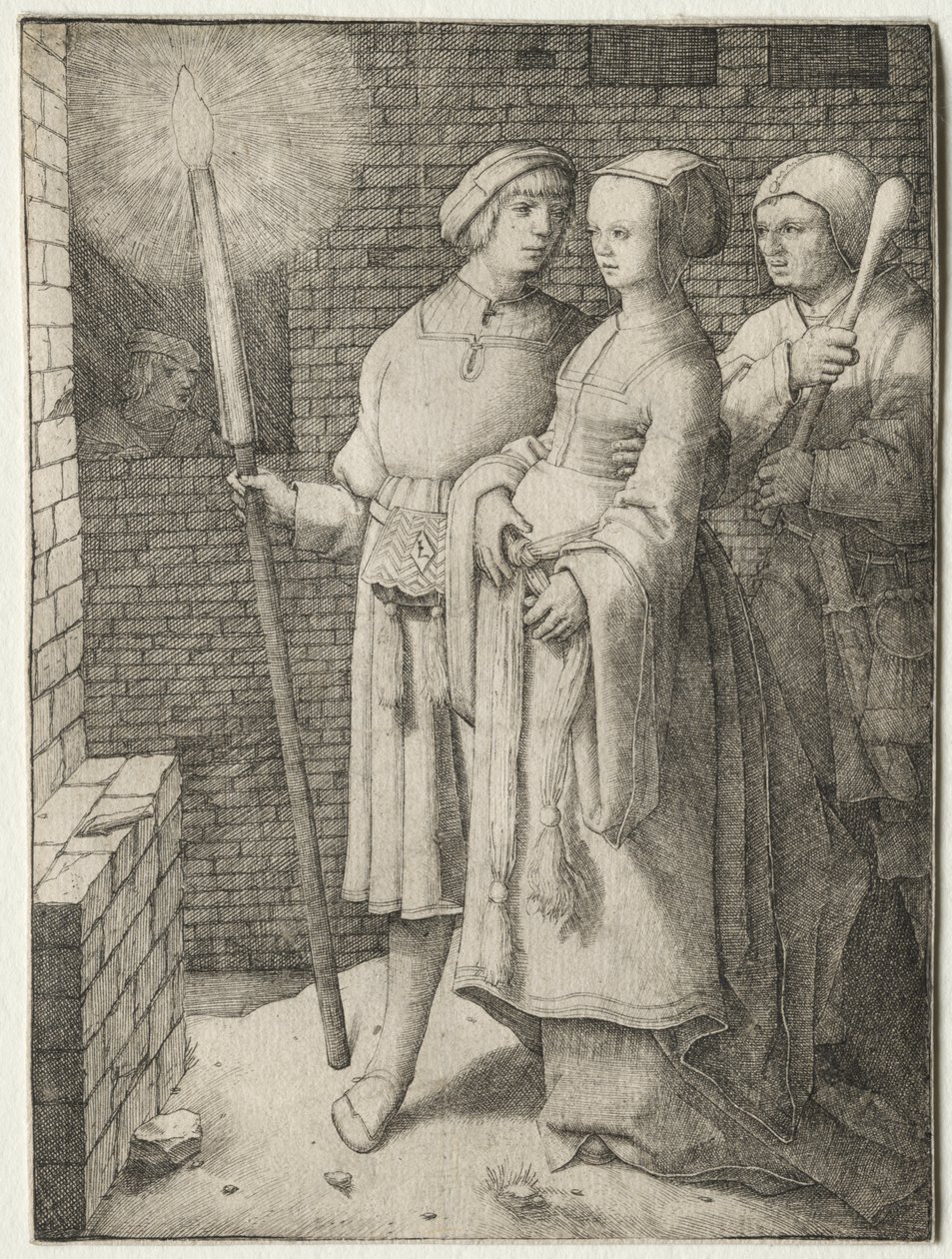 De man met de fakkel en een vrouw gevolgd door een dwaas door Lucas van Leyden