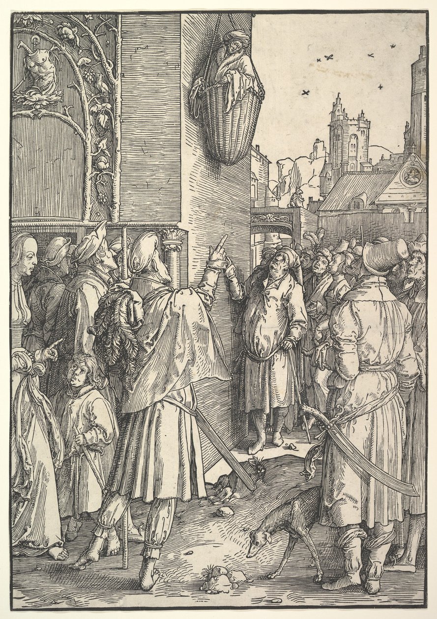 De Dichter Vergilius in een Mand door Lucas van Leyden