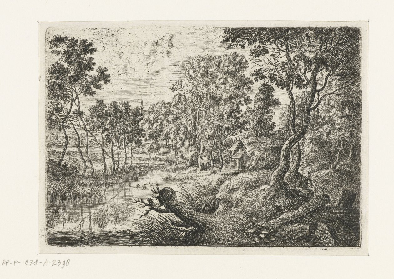 Landschap met een beek door Lucas van Uden