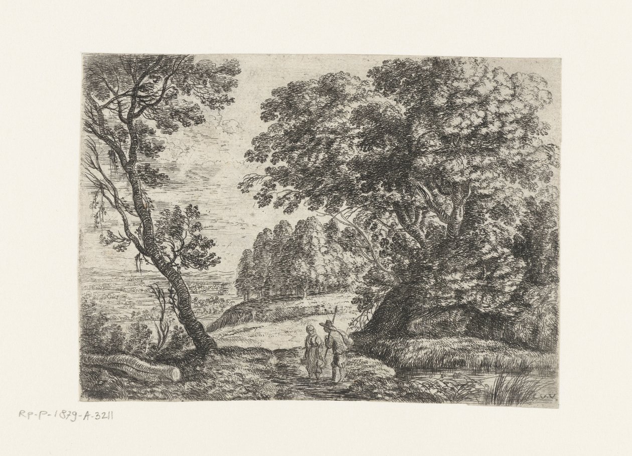 Landschap met een man en vrouw in gesprek door Lucas van Uden