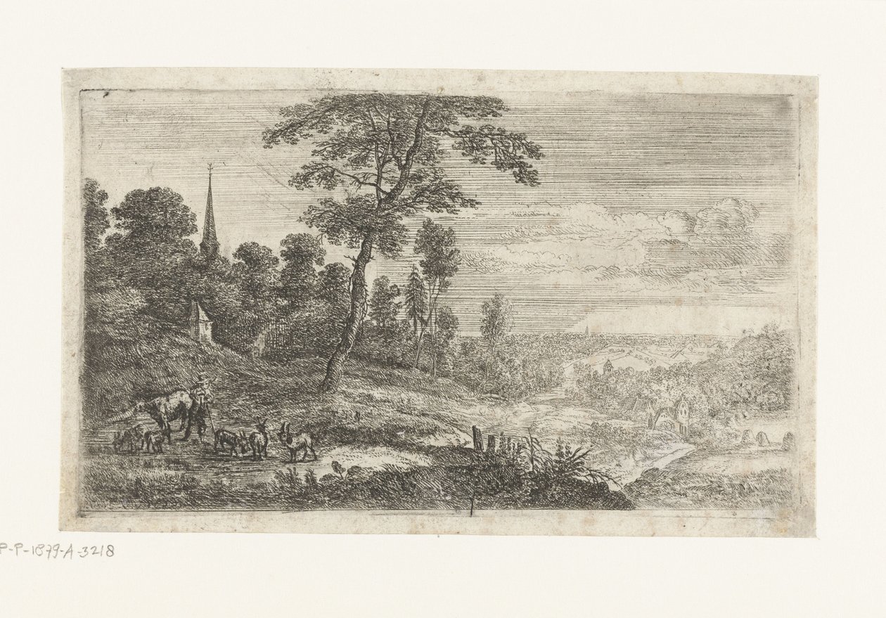 Landschap met een veehoeder door Lucas van Uden
